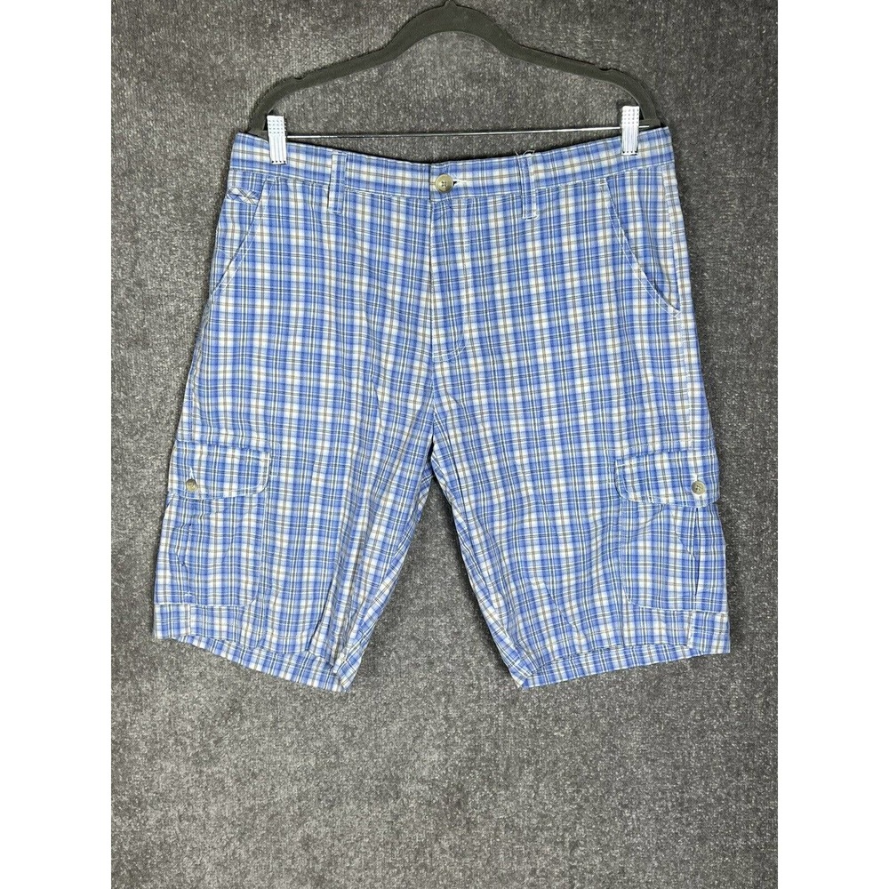 Age‎ Of Wisdom Cargo Shorts Mens Size 36 Blue Plaid Casual Bermuda
